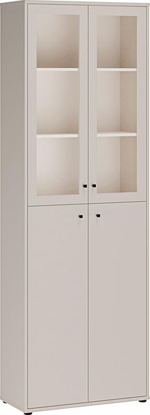 Forte TEMPRA2 Vitrine 70 80, Moderne Standvitrine mit 4 Türen, Holzwerkstoff, Kaschmir Beige, 73,7 cm breit x 216,7 cm hoch x 34,8 cm tief