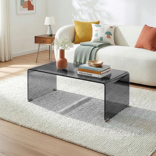 Couchtisch Väsas 90x45x35 cm gehärtetes Glas Grau [en. casa]