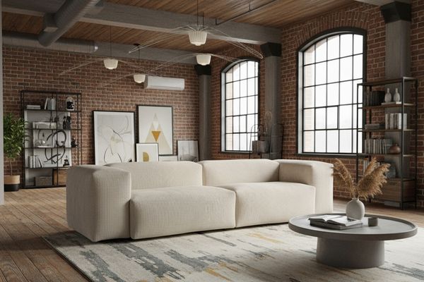 KAWOLA Sofa CELESTE 4-Sitzer Cord cremeweiß 72 x 114 x 302 cm