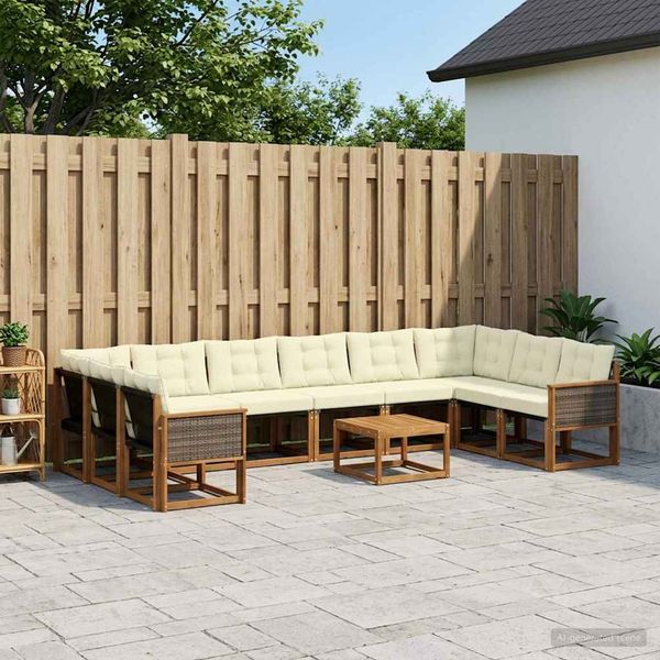 vidaXL Outdoor-Sofagarnitur mit Kissen 11 pcs Natur und Creme 3382250