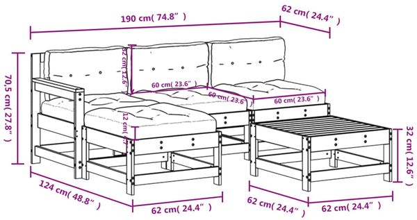 vidaXL 5-tlg. Garten-Lounge-Set mit Kissen Grau Massivholz 3186062 Bild 9