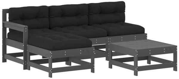 vidaXL 5-tlg. Garten-Lounge-Set mit Kissen Grau Massivholz 3186062 Bild 2