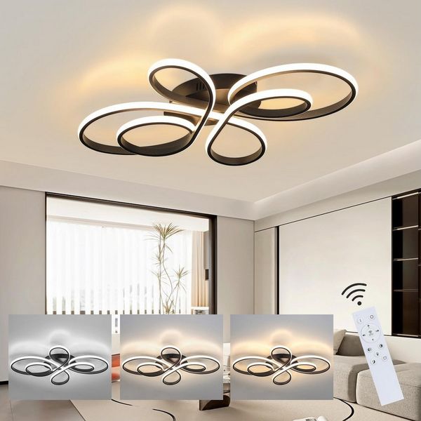 Nettlife LED Deckenleuchte Wohnzimmer Schwarz Dimmbar Modern 66/80/100CM Deckenlampe Warmweiß, Dimmbar mit Fernbedienung, LED fest integriert, kaltweißem, warmweißem, Nachtlichts
