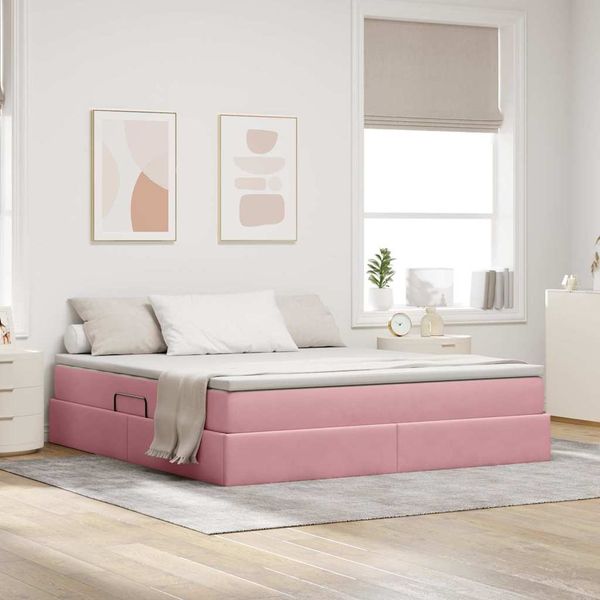 vidaXL Aufbewahrungsbett mit Matratze Rosa 160 x 200 cm Samt 3370316