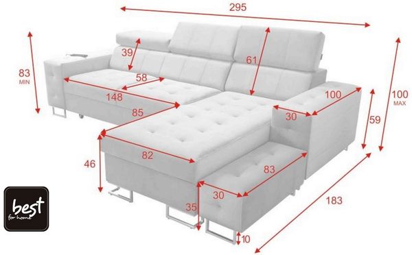 Best for Home Ecksofa Ecksofa mit Schlaffunktion und großem Staufach – Modern & Komfortabel, Schlaffunktion