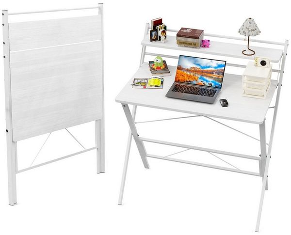 JEOBEST Computertisch Klappbarer Schreibtisch mit Regal, Home Office, kleiner Arbeitstisch 80 x 50 x 107cm