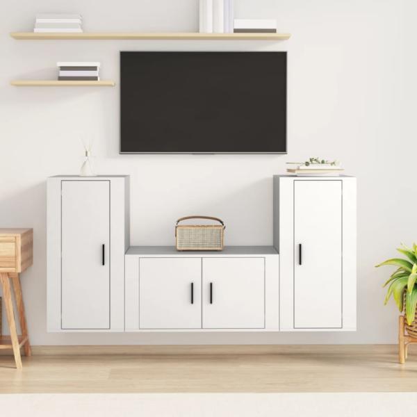 vidaXL 3-tlg. TV-Schrank-Set Weiß Holzwerkstoff 3188526