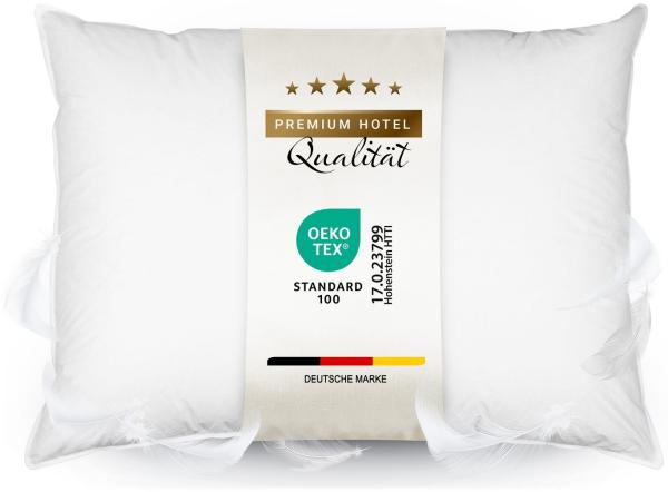 ZOLLNER Kopfkissen, Füllung: 85% Federn, 15% Daunen, Seitenschläfer, waschbar bis 60°C, Trocknergeeignet, 80 x 80 cm, 100% Baumwolle, vom Hotelwäschespezialisten