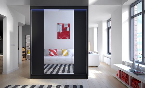 Kleiderschrank Metropolis II, mit RGB LED Beleuchtung, Farbe: Schwarz