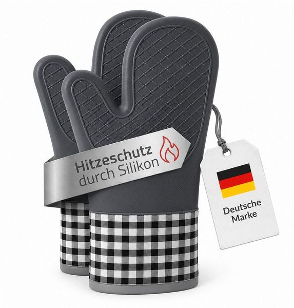 Bestlivings Topfhandschuhe Silikon Ofenhandschuh 2er Pack, (2er Set), Hitzeschutz, rutschfester Griff, isolierende Zwischenschicht