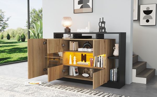 MODFU Sideboard LED, Bluetooth RGB Beleuchtung mit 16 Modi (Kommode, Anrichte, Wohnzimmerschrank, Aufbewahrungsschrank, 1 St, 3 Türen), mit Bluetooth Steuerung LED