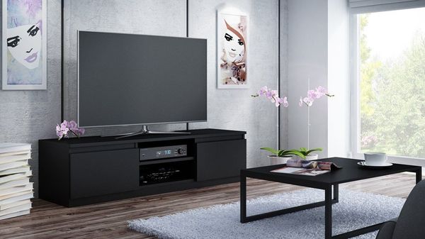 Raumhirsch Furniture Lowboard Fernsehschrank, TV-Kommode, TV Schrank 140 cm (Maße 140 x 40 x 36 cm, einfache Montage), 5 Türen, Offenes Fach, Kabelöffnung