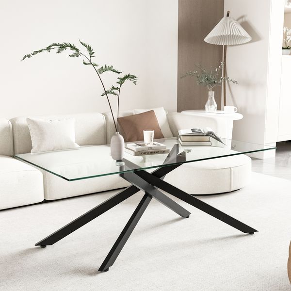 Couchtisch H 46 x B 120 x T 60 cm mit gehärteter Glasplatte und schwarzem Metallgestell