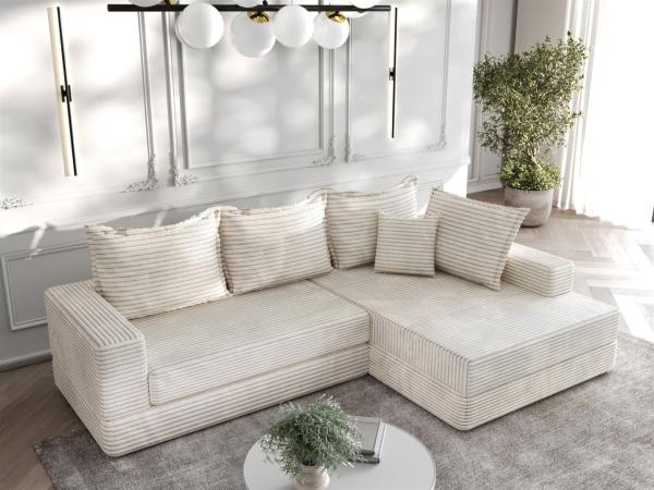 Ecksofa Couchgarnitur Sofa OSKAR in Stoff Tilia Creme Ottomane Rechts