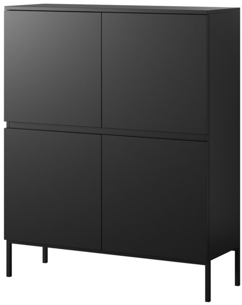 Selsey Bemmi - Highboard Hochkommode 4-türig, Schwarz, 100 cm