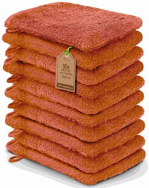 NatureMark Waschhandschuh 10er-Set Frottier Waschhandschuhe, 100% Baumwolle (10-St), Premium Frottier Waschhandschuhe, 15x21cm, Terrakotta