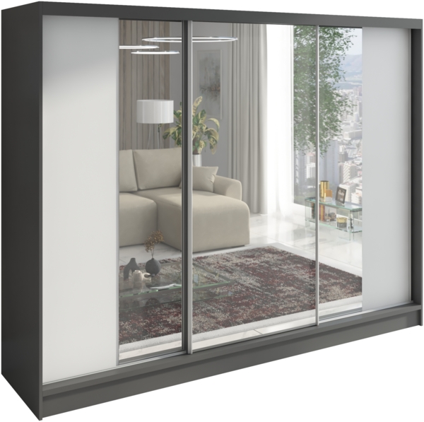 A&J MöbelLand Schwebetürenschrank VIDA 200 cm 3-türig Schrank mit Schubladen und Spiegel