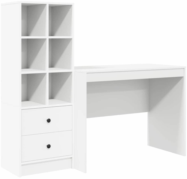 vidaXL Schreibtisch mit Stauraum mit Regal 2 pcs Weiß Holzwerkstoff 3337369