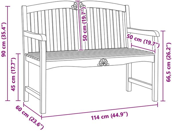 vidaXL Handgefertigte Rosenbank 114 x 60 x 95 cm Massivholz Teak Natur 42030020 Bild 7
