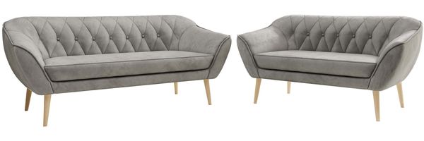 Skandinavisches Sofa Set PIRS 3-2, Komplettset, Wellenfederung, Buche Füße, Sitzgruppe, Polstermöbel Set - Hellgrau Velvet Bild 6