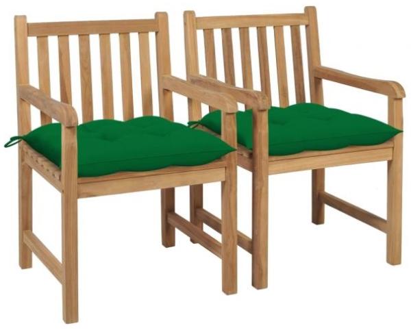 vidaXL Gartenstühle 2 Stk. mit Grünen Kissen Massivholz Teak 3062750