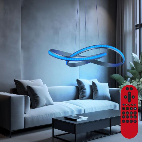 RGB LED Pendelleuchte, Fernbedienung, Smart App, H 140 cm