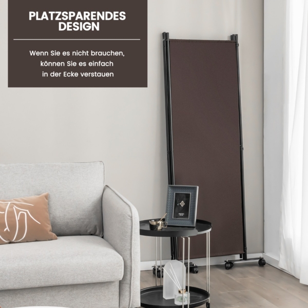 Raumteiler mit 4 Paneelen auf Rädern 173 cm Hoher Rollbarer Sichtschutz Braun Bild 4