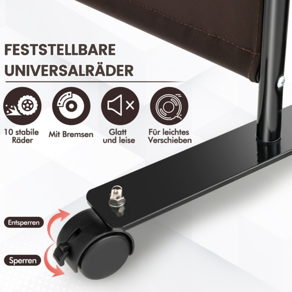 Raumteiler mit 4 Paneelen auf Rädern 173 cm Hoher Rollbarer Sichtschutz Braun Bild 5