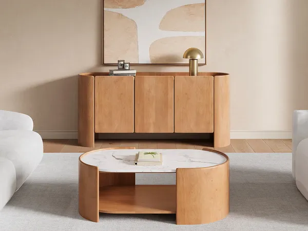 Vente-unique - ISLARA Sideboard Holz, Platte Beige - B 40 cm x H 75 cm x L 165 cm