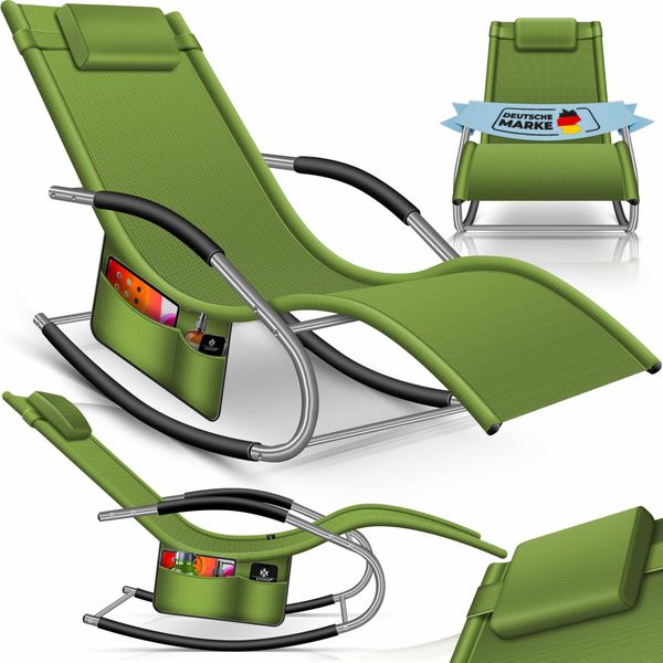 KESSER® Sonnenliege Relaxliege Schwungliege | Gartenliege | Gartenstuhl | Klappstuhl faltbar | Liegestuhl | Schaukelsessel | ergonomische Relaxsessel | wetterfest | 150 kg Belastung | Khaki