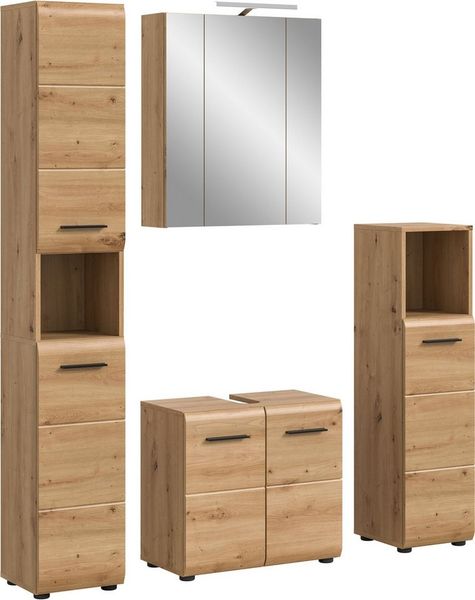 welltime Badezimmer-Set, (Set, 5-St), Florenz, Badkombination 5-tlg, Artisan Oak NB,l inkl Beleuchtung