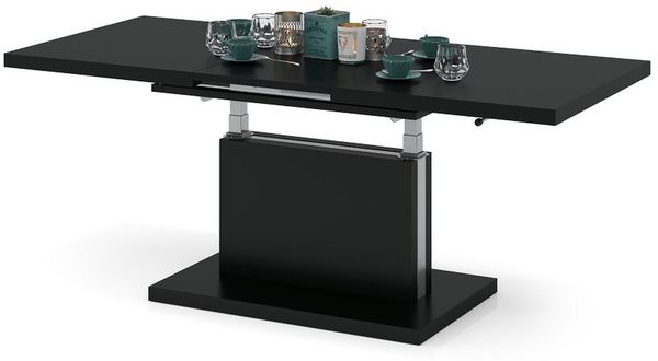 Mazzoni Couchtisch Aston Schwarz Matt stufenlos höhenverstellbar ausziehbar 120 bis 200cm, Funktionstisch, Wohnzimmertisch, Tisch, Esstisch, Sofatisch