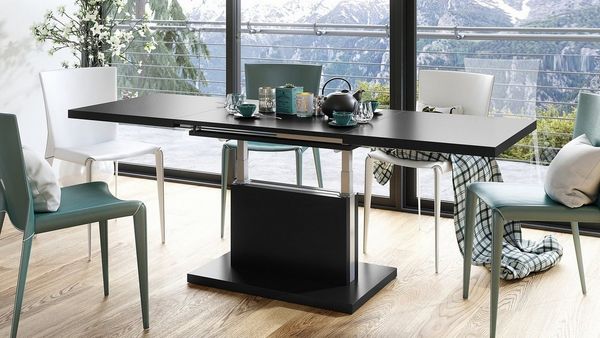 Mazzoni Couchtisch Aston Schwarz Matt stufenlos höhenverstellbar ausziehbar 120 bis 200cm, Funktionstisch, Wohnzimmertisch, Tisch, Esstisch, Sofatisch