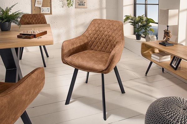riess-ambiente Polsterstuhl PALERMO vintage hellbraun / schwarz (Einzelartikel, 1 St), Esszimmer · Microfaser · Metall · mit Armlehne · Retro