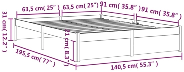 Massivholzbett Grau 135x190 cm 4FT6 Double [814926] Bild 6