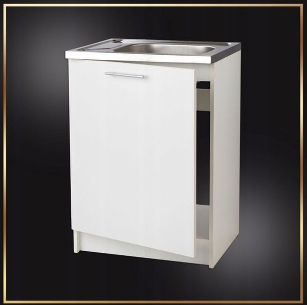 STAMAR Spülenschrank Küchenschrank 60cm Weiß Spüle 60x50 Armatur Chrom Drehbar Set Kompakt Standschrank 50cm Tiefe Siphon Geschirrspüler Komplett Montagefertig
