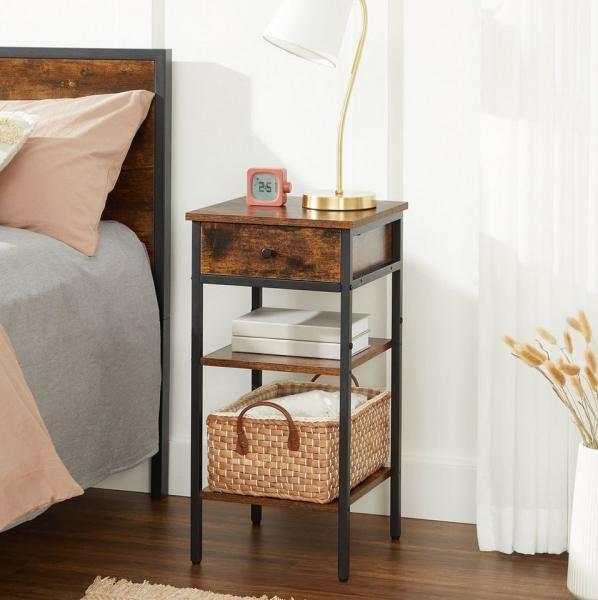 Vasagle Nachttisch mit Schublade und 2 Ablagen, Holz / Stahl vintagebraun-schwarz, 35 x 35 x 70 cm