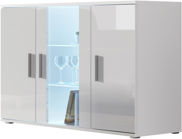 Kommode Soho S07 (Farbe: Weiß / Weiß Hochglanz, mit weißer LED Beleuchtung)