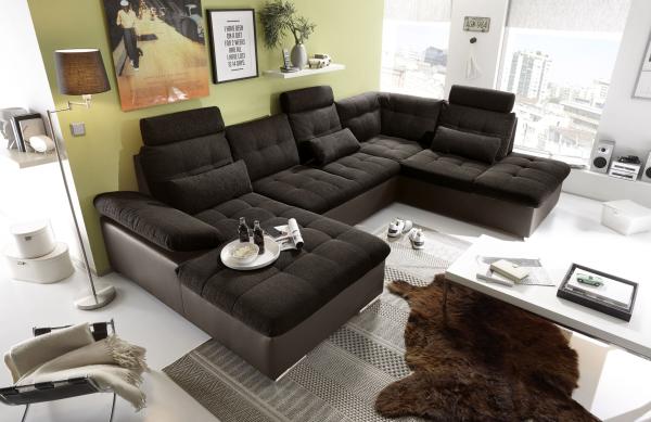 Couch Wohnlandschaft Schlaffunktion Schlafsofa braun schwarz Ottomane rechts