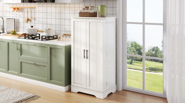 Hochschrank 120x60x40 cm, weiß, MDF mit 3D‑Wellentüren, LED‑Sensorlicht und verstellbarem Einlegeboden