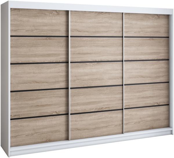 Schwebetürenschrank MES 2-türig Schrank 200 cm (mit Spiegel) Farbe: Weiß , sonoma