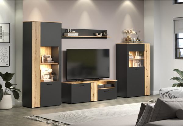 INOSIGN Wohnwand Estepona, (Komplett-Set, 4-St), Wohnzimmermöbel mit Rillenoptik - (B/T/H): 340/42/195 cm