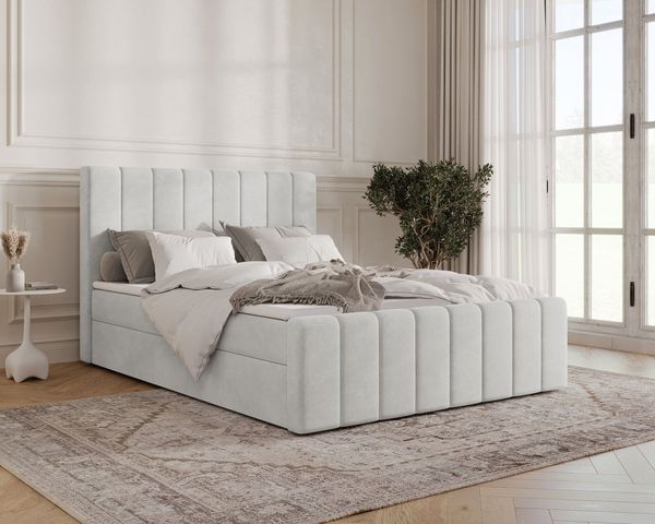 MOEBLO Boxbett BETT 01 BIS (Bonell, Topper, modernes Velours-Design mit Steppung & Stauraum, Doppelbett gepolstertes Kopfteil mit Bettkasten, aus Samt, Polsterbett Kontinentalbett, dekorativem Kopfteil, aus Samt), - (BxHxT):144/164/184 x 113 x 223 cm