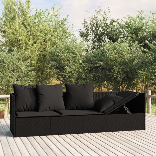 vidaXL Outdoor-Loungebett mit Kissen Schwarz Poly Rattan 319565