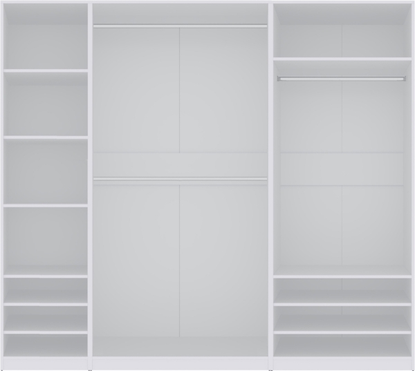 Marmex Möbel TRES SET M(B) Schrankkombination ohne Türen, Modulares Schrankset mit Einlegeböden und Kleiderstangen, Einbauschrank, laminierte Spanplatte, weiß, 230x206x51 cm