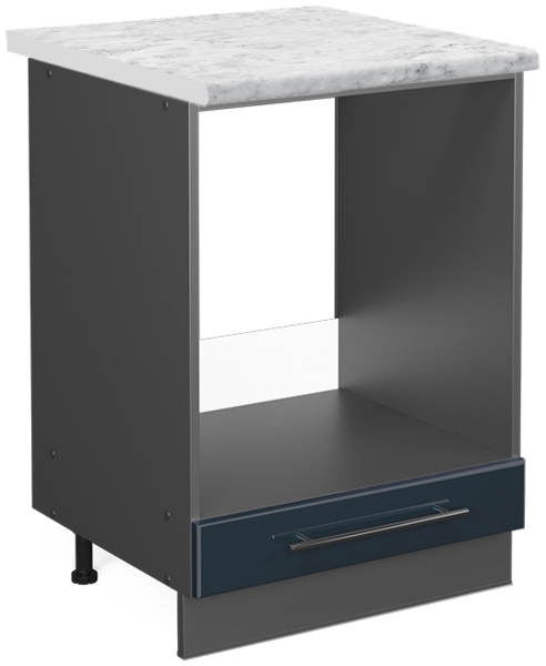 Herdumbauschrank Fame-Line Dunkelblau Hochglanz 60 cm , AP Marmor Vicco