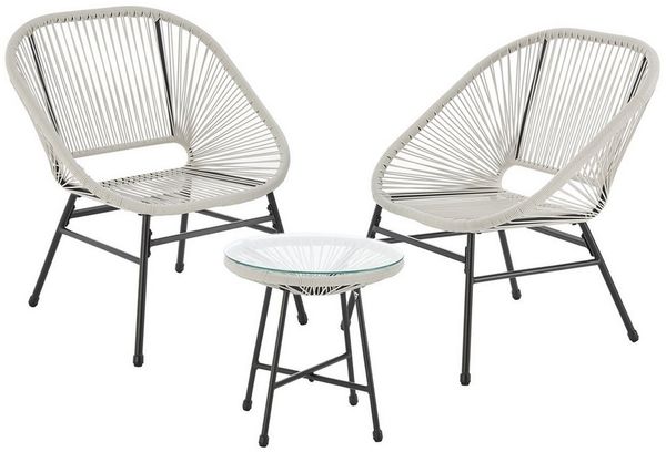 SVITA Balkonset TULUM, (Set, 3-teilig), Garten-Möbel, 2 Stühle, mit Tisch, Weiß