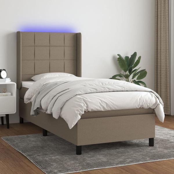 vidaXL Boxspringbett mit Matratze & LED Taupe 100x200 cm Stoff 3138297