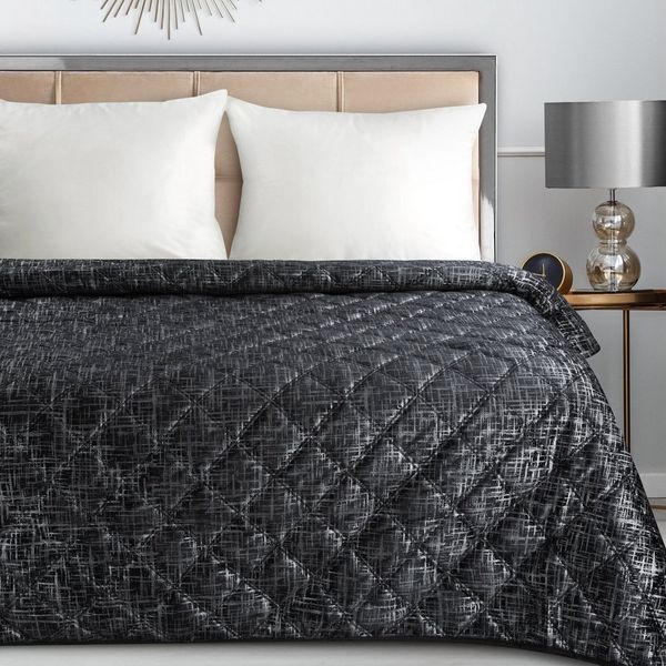 Eurofirany Tagesdecke Eleganter Bettüberwurf BLINK6 silber Details Karomuster Steppung, Allzweckdecke, weiche Decke in Schwarz, Beige, Creme, Silber zur Wahl