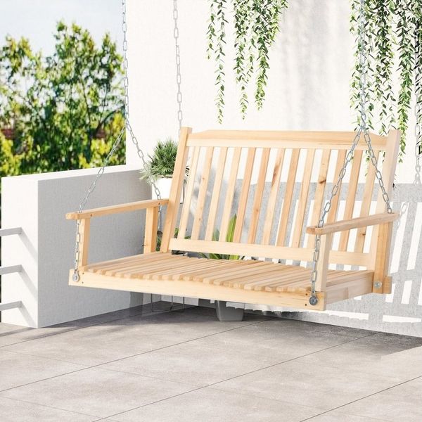Outsunny Gartenbank Hängebank für 2 Personen (Schaukelbank, 1-St, Gartenschaukel), für Garten, Balkon, Naturholz